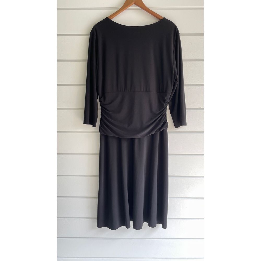 Nine West Women's Black 3/4 Sleeve Faux Wrap Ruched Dress Size 16 - Picture 5 of 9